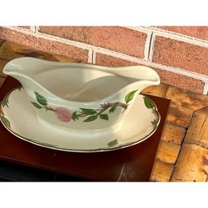 Vintage Franciscan Desert Rose USA Sauce Dish / Gravy Boat w/Underplate